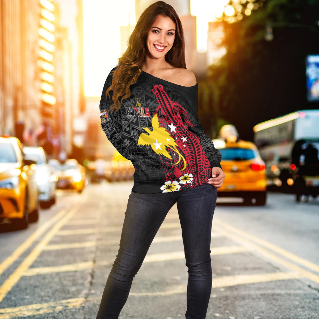 Papua New Guinea Independence Off Shoulder Sweater PNG Kumuls - Tribal Crocodile - Wonder Print Shop