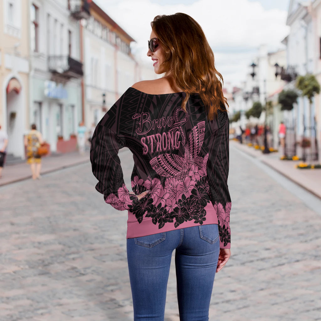 Polynesian Breast Cancer Awareness Off Shoulder Sweater Floral Butterfly - Wonder Print Shop