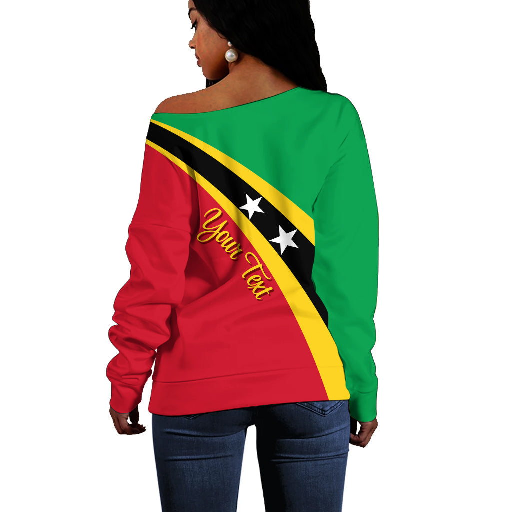 Saint Kitts and Nevis Personalised Off Shoulder Sweater SKN Flag Simple Style - Wonder Print Shop