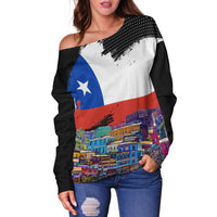 Chile Valparaiso Skyline Off Shoulder Sweater Chilean and Proud - Wonder Print Shop