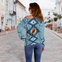 Native American Off Shoulder Sweater Kokopelli Mix Navajo Pattern - Wonder Print Shop