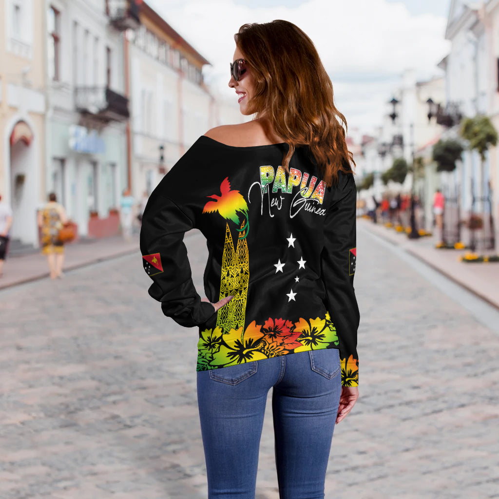 PNG Hibiscus Tribal Pattern Off Shoulder Sweater Motuan Reggae Color - Wonder Print Shop