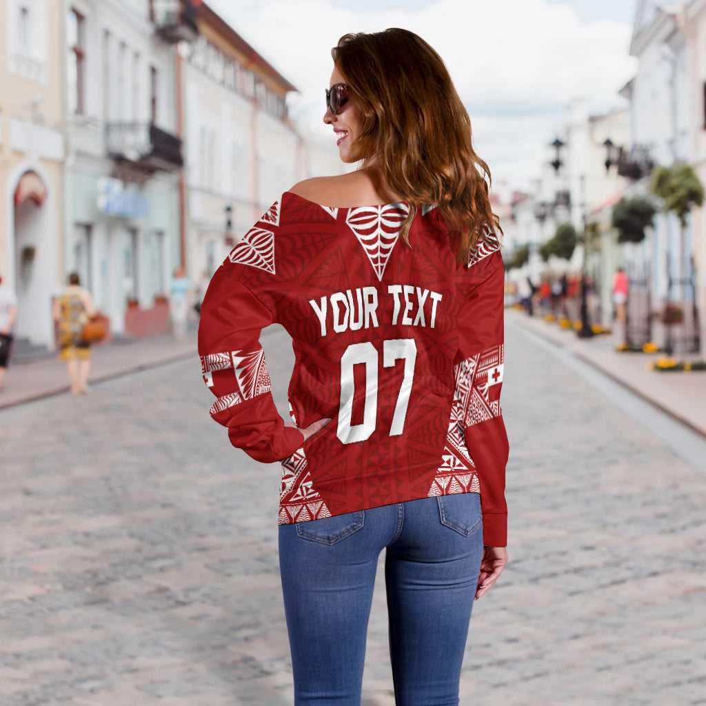 Personalised Tonga Rugby Off Shoulder Sweater Mate Ma'a Tonga Warriors - Wonder Print Shop