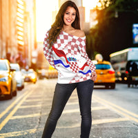 Croatia Off Shoulder Sweater Checkerboard Grunge Style - Wonder Print Shop
