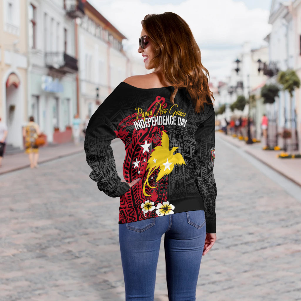 Papua New Guinea Independence Off Shoulder Sweater PNG Kumuls - Tribal Crocodile - Wonder Print Shop