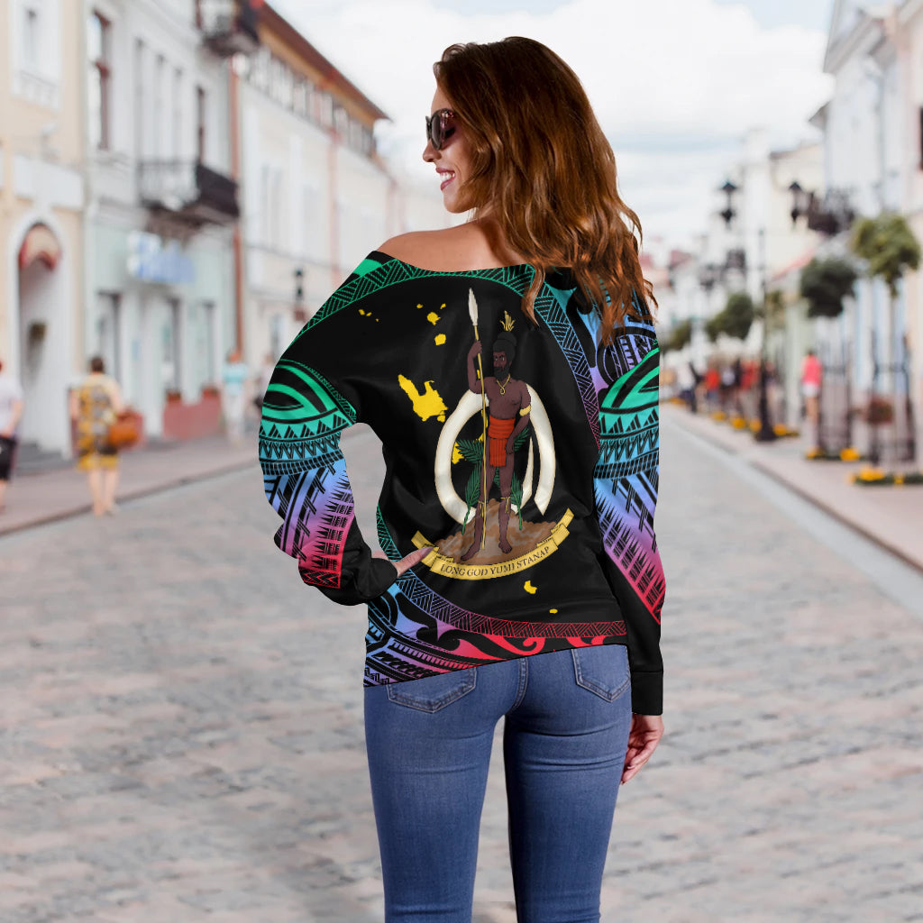Vanuatu Proud To Be A Ni-Van - Polynesian Pattern Off Shoulder Sweater - Shefa Province - Wonder Print Shop