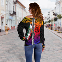 Mexican Dia de Muertos Sugar Skull Off Shoulder Sweater Viva Mexico - Wonder Print Shop