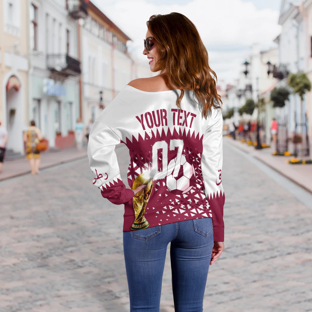 Personalised Qatar Off Shoulder Sweater World Cup 2022 Sporty Vibes - Wonder Print Shop