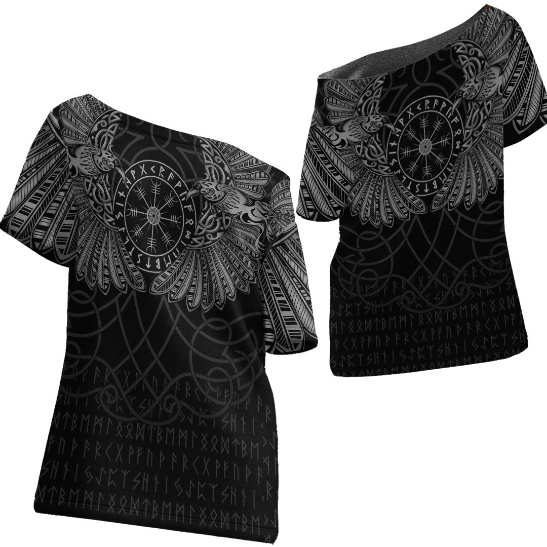 Viking Clothing Viking Odin's Celtic Two Ravens Special Version Off Shoulder Sweater RLT12 - Wonder Print Shop