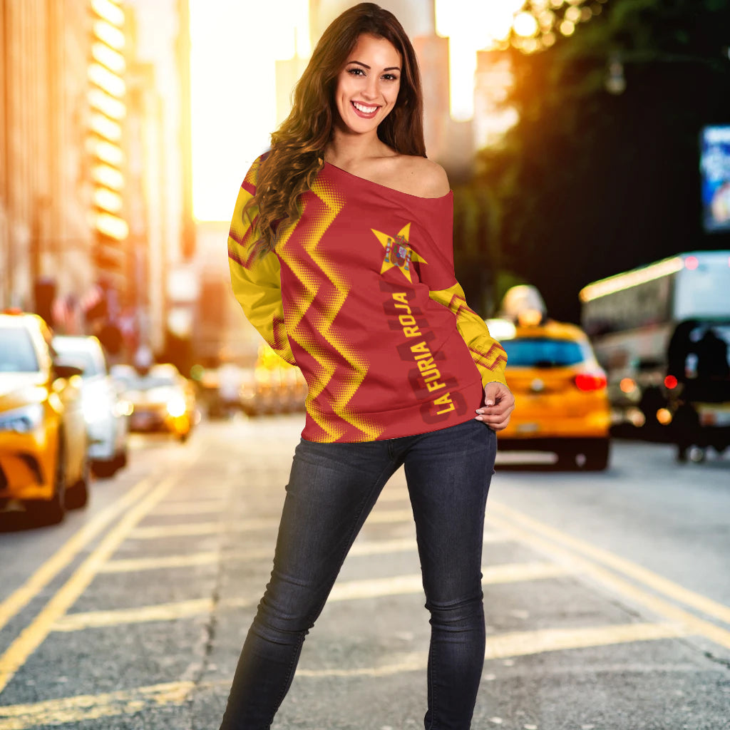 Personalised Spain World Cup 2022 Off Shoulder Sweater The Red Fury - Wonder Print Shop