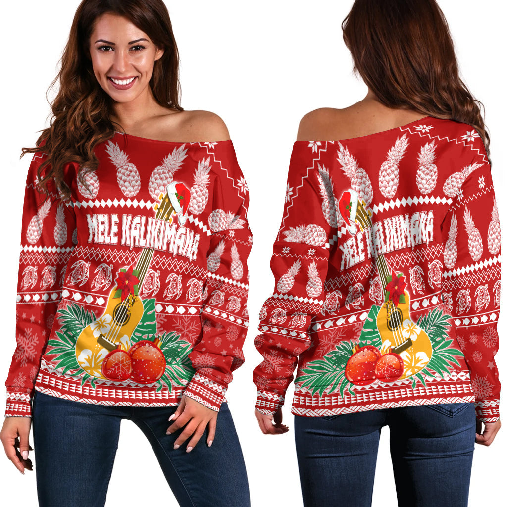 Hawaii Christmas Off Shoulder Sweater Mele Kalikimaka - Ukulele - Wonder Print Shop