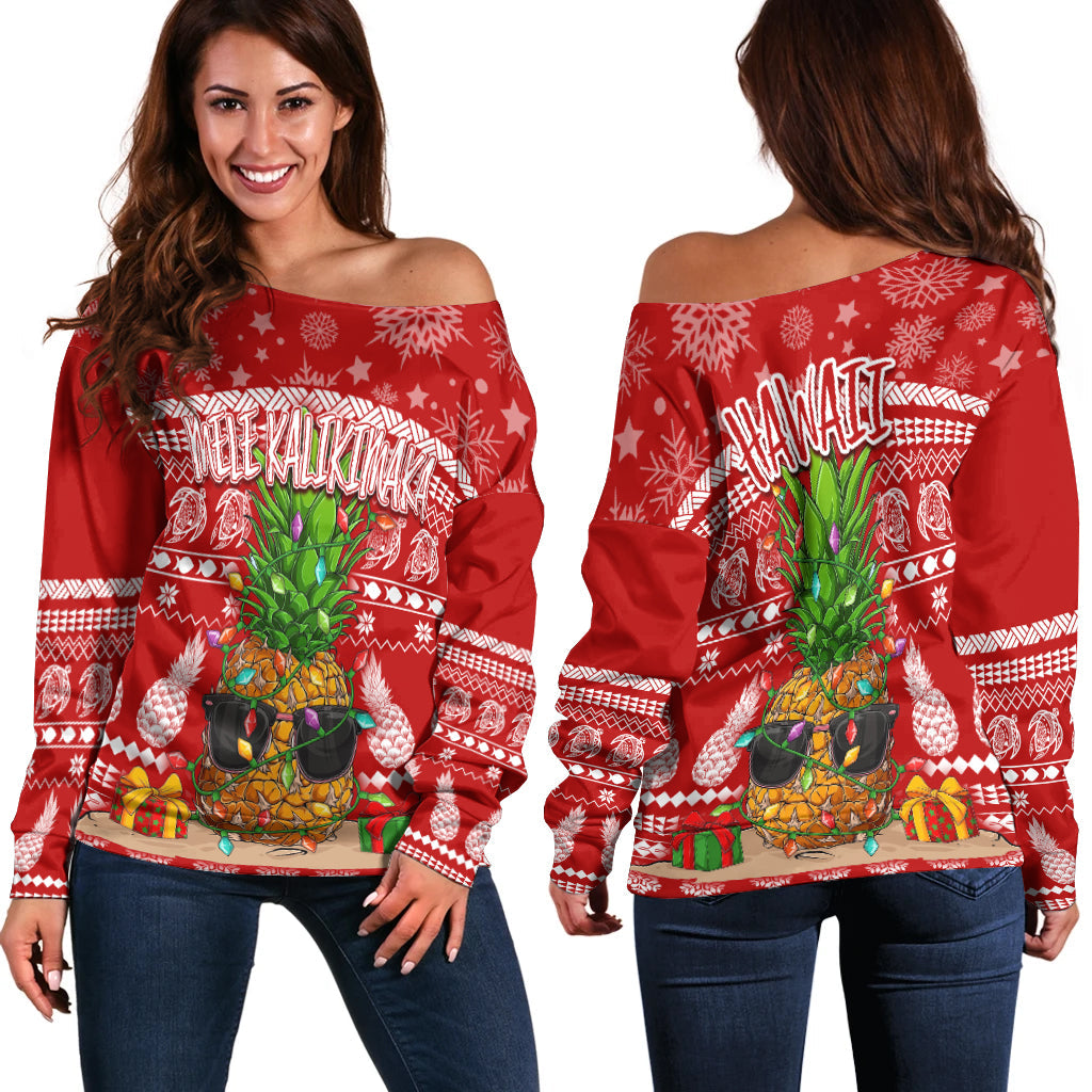 Hawaii Christmas Off Shoulder Sweater Mele Kalikimaka - Pineapple - Wonder Print Shop