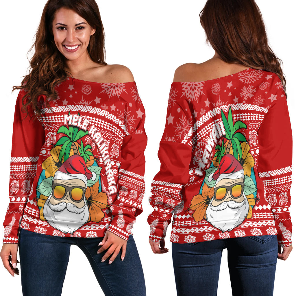 Hawaii Christmas Off Shoulder Sweater Mele Kalikimaka - Tropical Santa - Wonder Print Shop