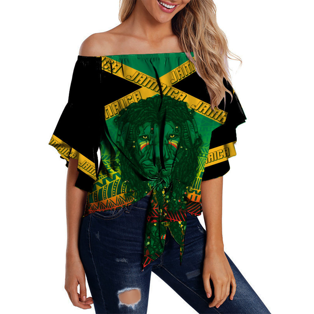 jamaica-personalised-off-shoulder-waist-wrap-top-rastafari-lion-mix-kente