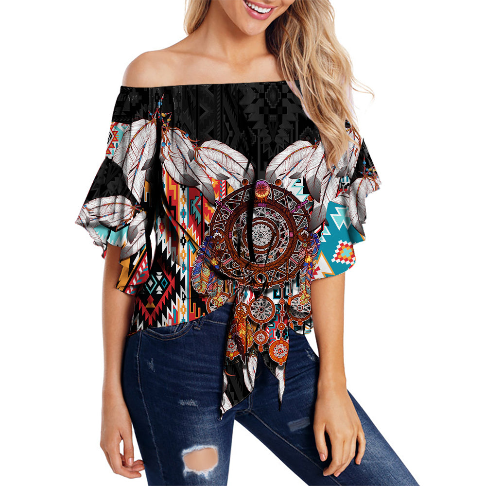 native-american-off-shoulder-wrap-waist-top-dress-native-patterns-dreamcatcher