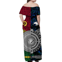 Vanuatu New Zealand Matching Hawaiian Outfits For Couples Polynesian Maori Matching Hawaiian Shirt And Dress Blue LT8 - Wonder Print Shop