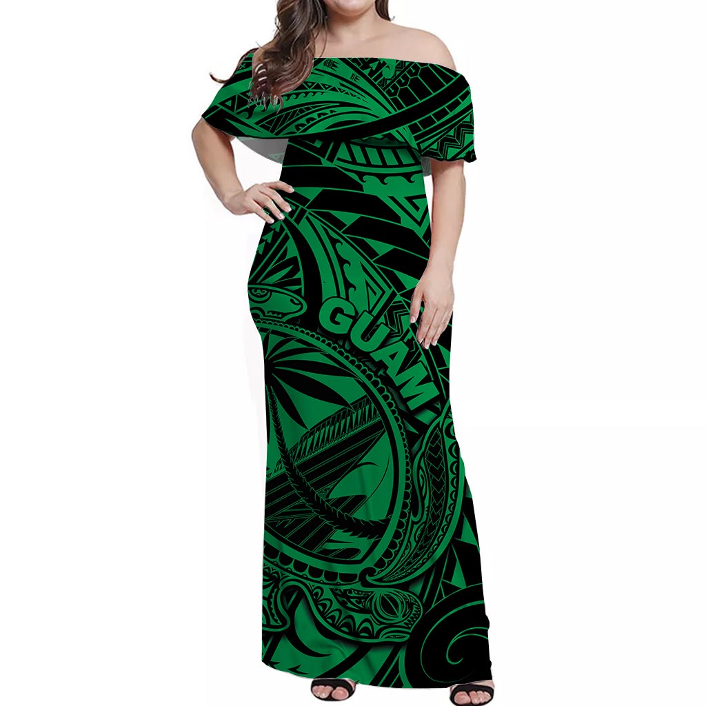 guam-off-shoulder-long-dress-turtle-mix-polynesian-green-style