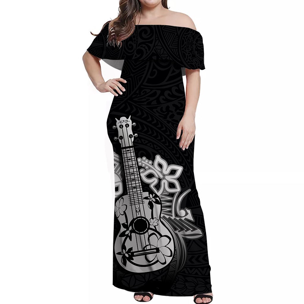 hawaii-ukulele-off-shoulder-long-dress-polynesian-black-style