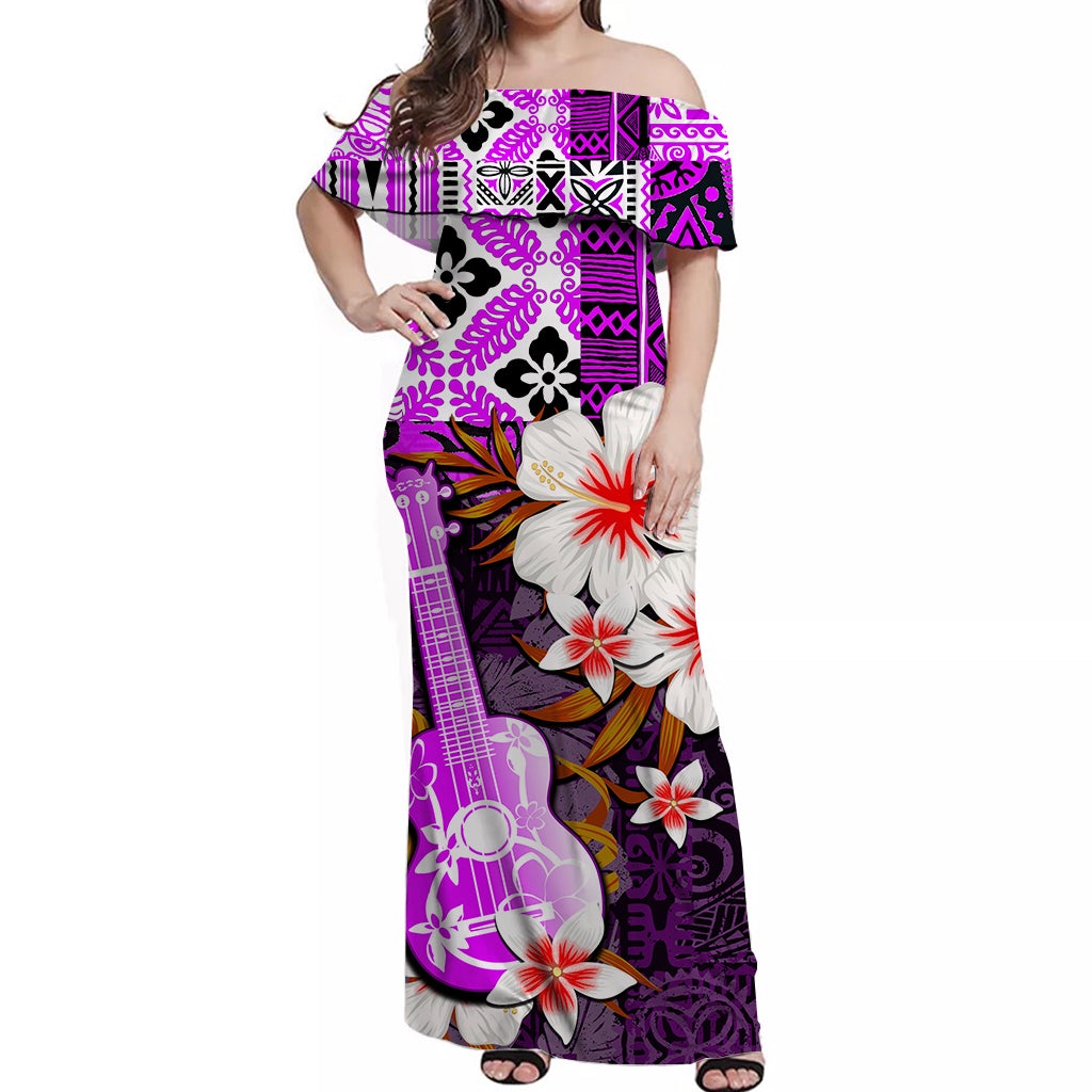 hawaii-ukulele-off-shoulder-long-dress-purple-style