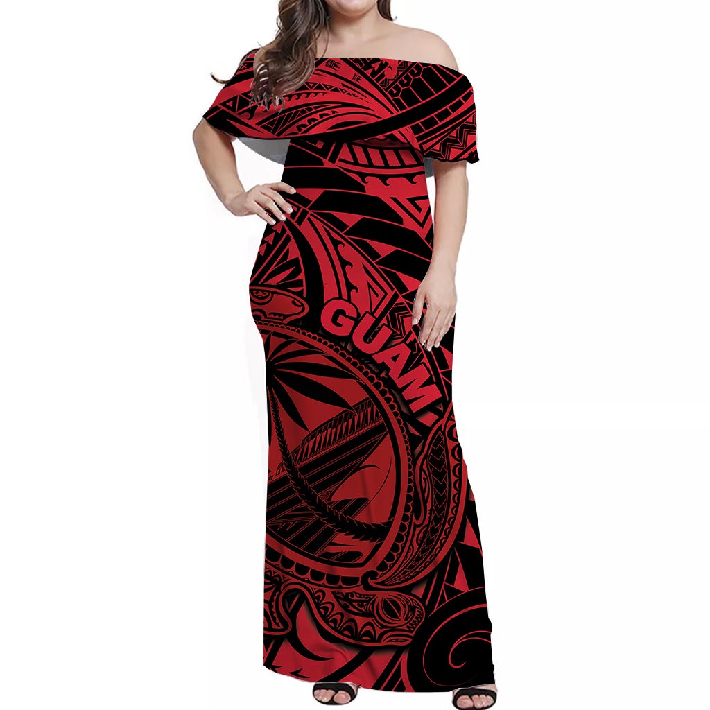 guam-off-shoulder-long-dress-turtle-mix-polynesian-red-style