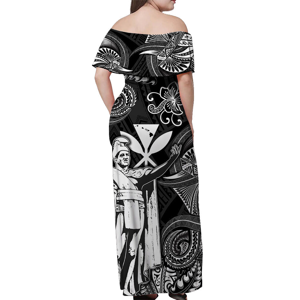 hawaii-king-kamehameha-map-polynesian-off-shoulder-long-dress-kanaka-maoli-unique-style-black