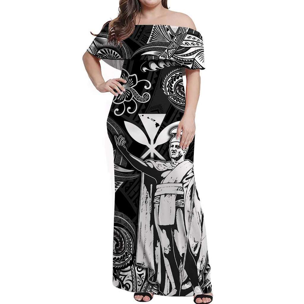 hawaii-king-kamehameha-map-polynesian-off-shoulder-long-dress-kanaka-maoli-unique-style-black