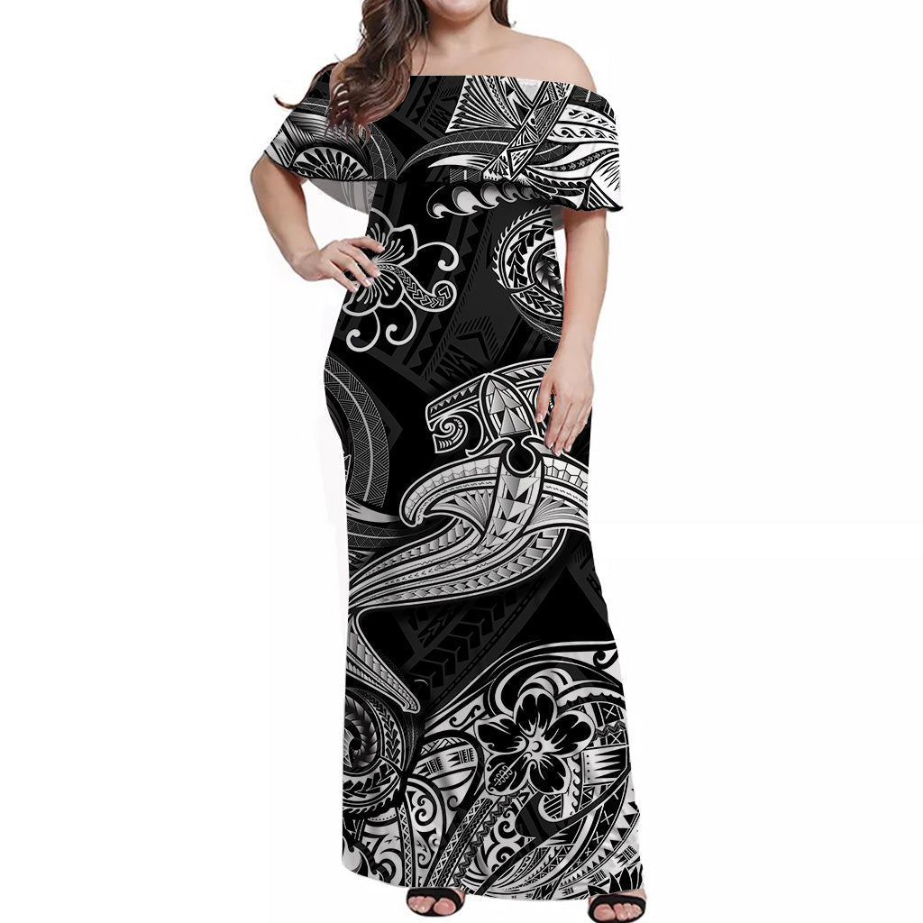 hawaii-hammer-shark-polynesian-off-shoulder-long-dress-unique-style-black