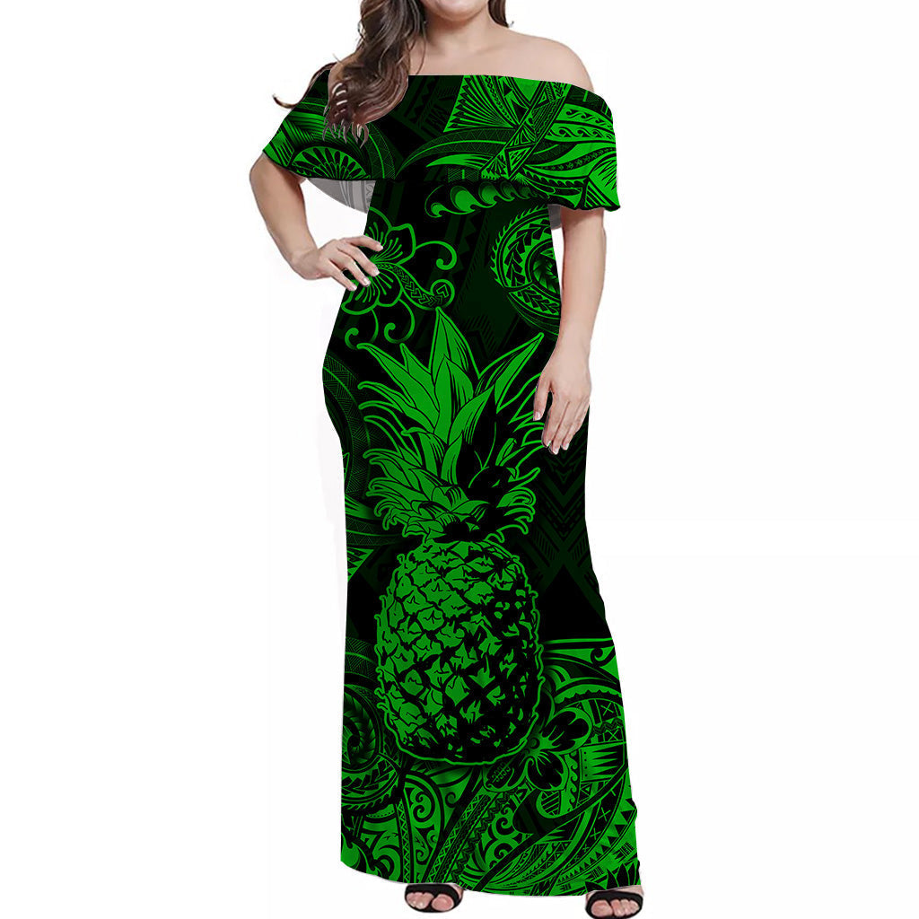 hawaii-pineapple-polynesian-off-shoulder-long-dress-unique-style-green