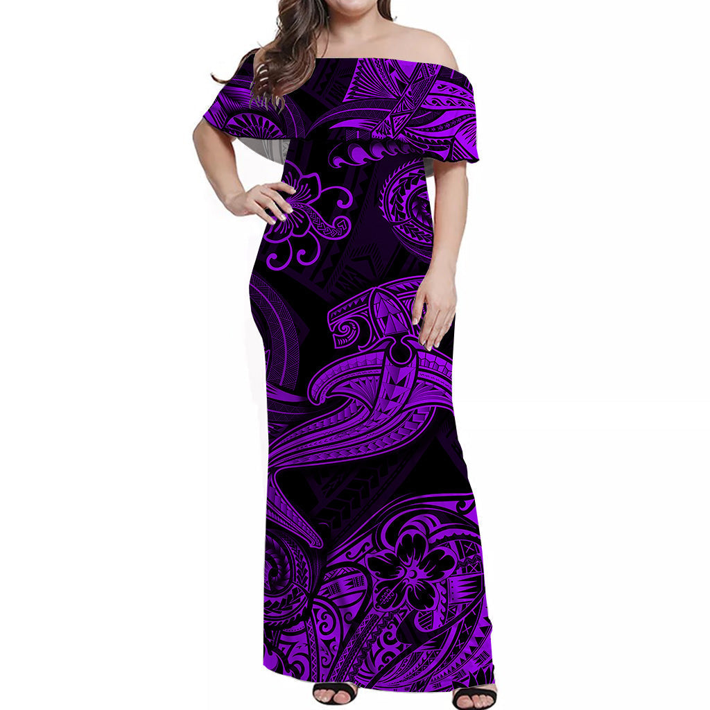 hawaii-hammer-shark-polynesian-off-shoulder-long-dress-unique-style-purple