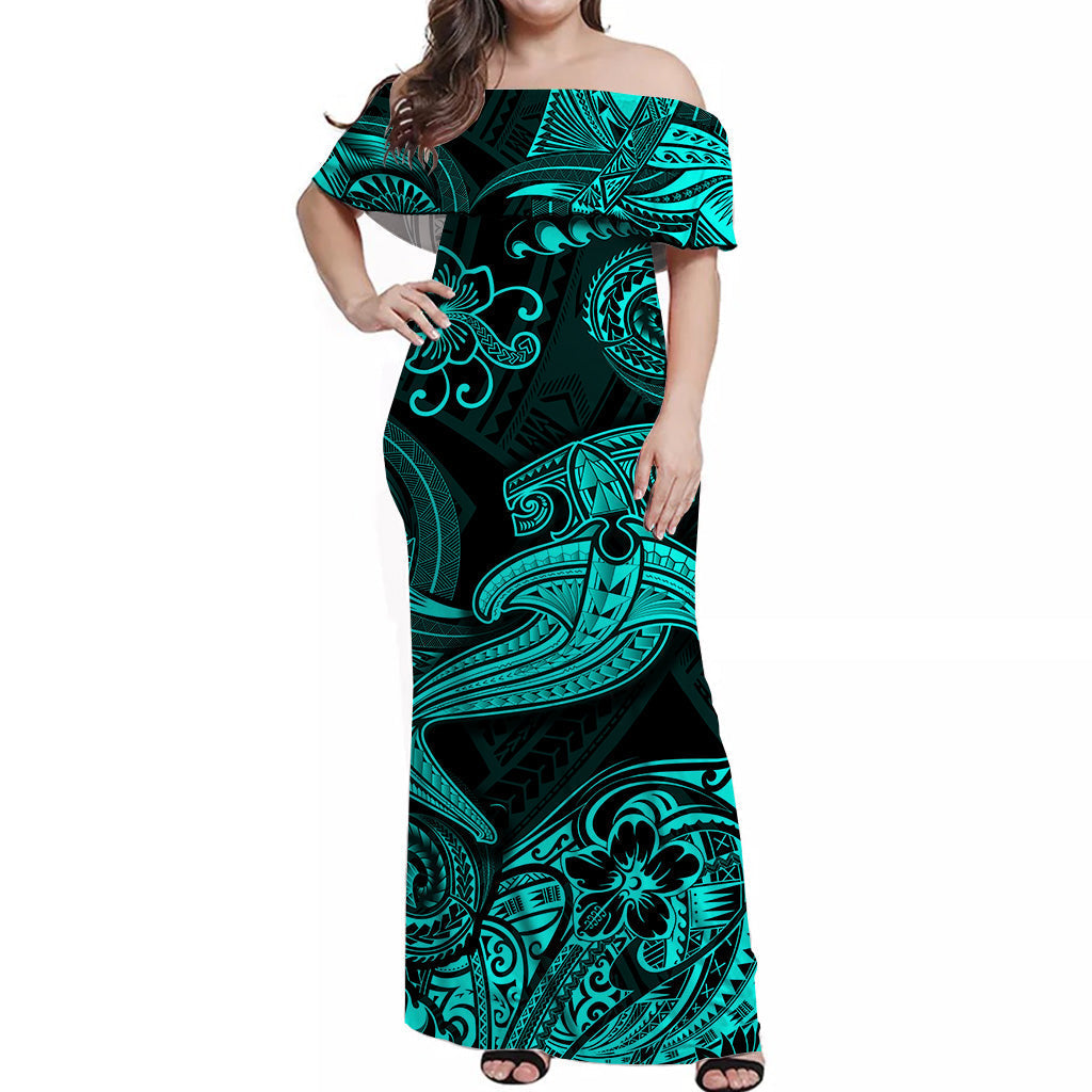 hawaii-hammer-shark-polynesian-off-shoulder-long-dress-unique-style-turquoise