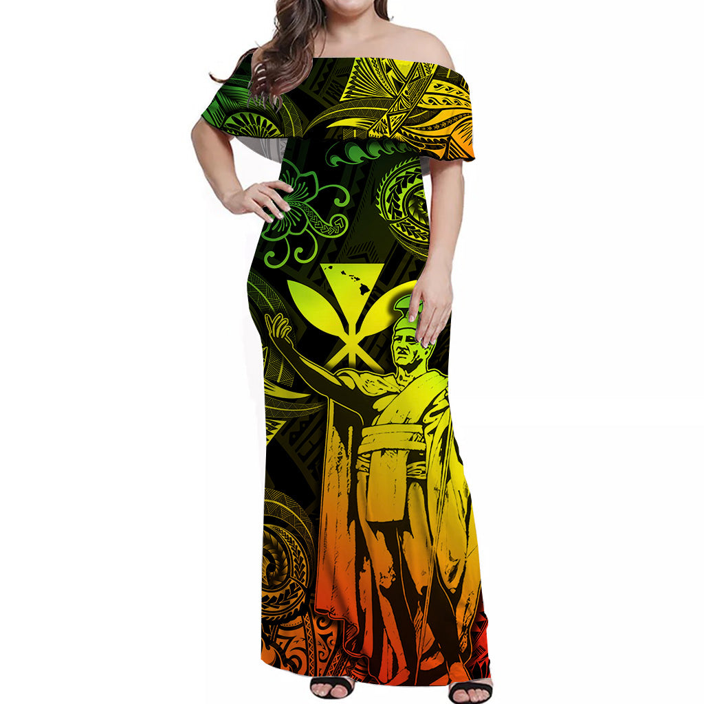 hawaii-king-kamehameha-map-polynesian-off-shoulder-long-dress-kanaka-maoli-unique-style-reggae