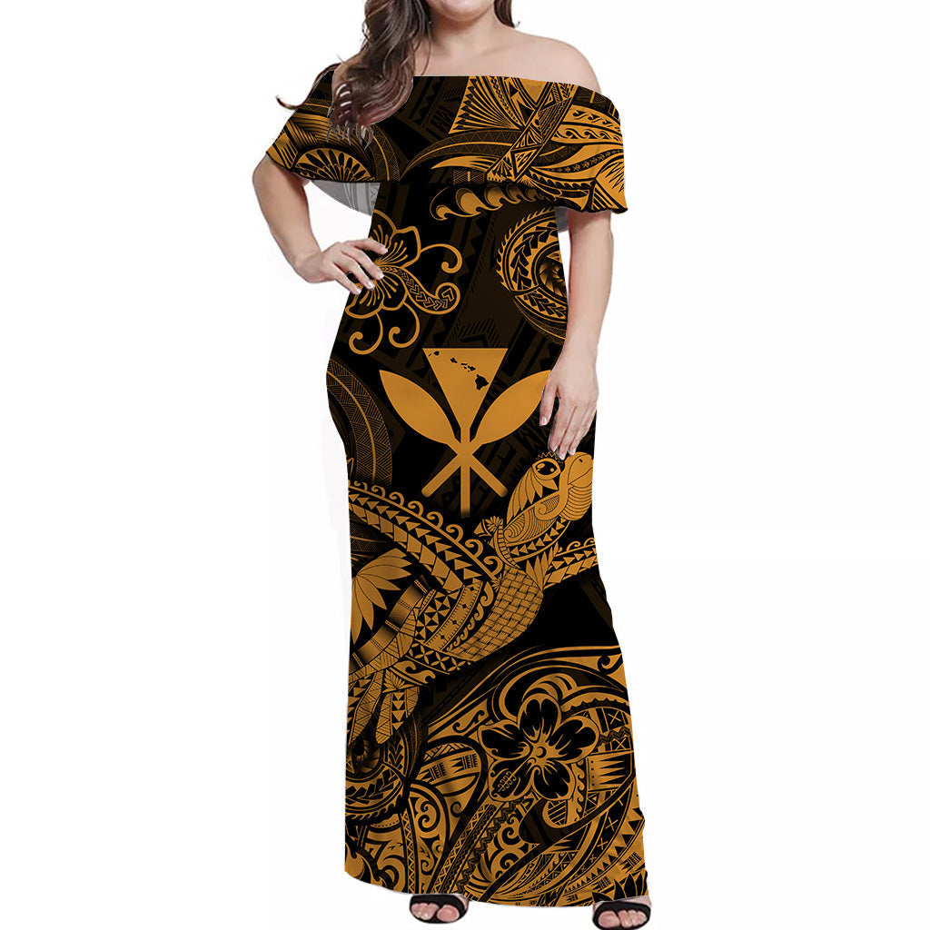Hawaii Turtle Map Polynesian Matching Hawaiian Outfits For Couples Kanaka Maoli Unique Style - Gold LT8 - Wonder Print Shop
