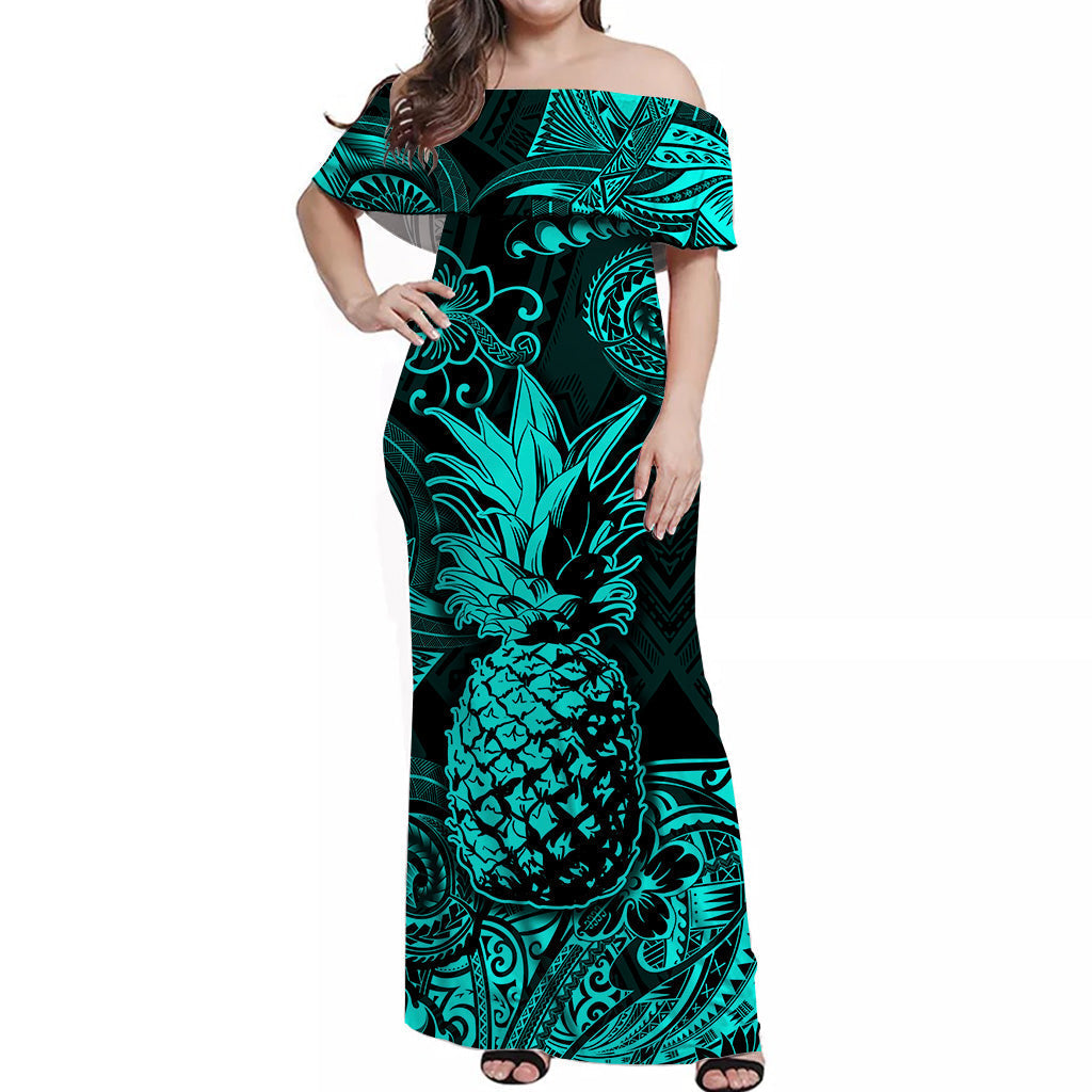hawaii-pineapple-polynesian-off-shoulder-long-dress-unique-style-turquoise