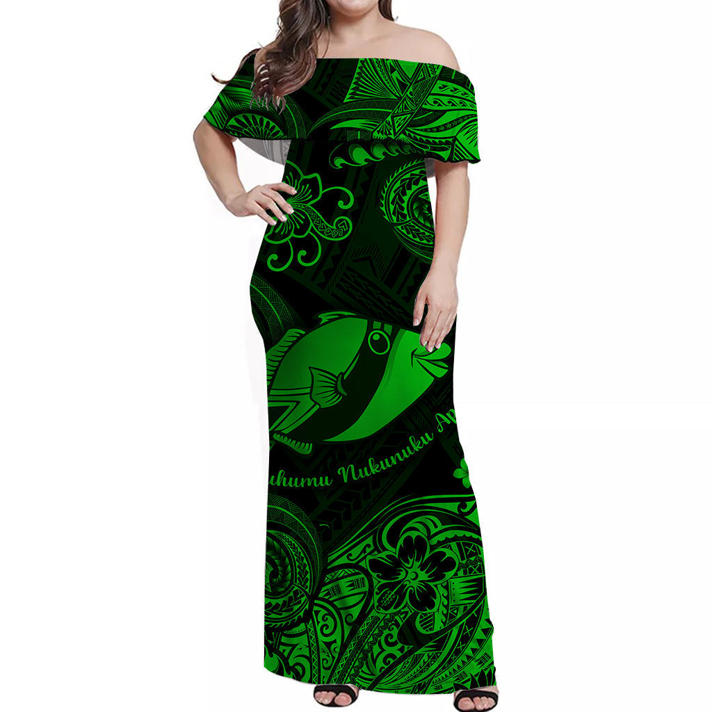 hawaii-state-fish-humuhumu-nukunuku-apuaa-polynesian-off-shoulder-long-dress-unique-style-green