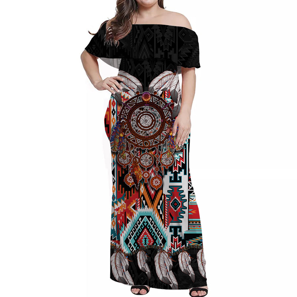 native-american-off-shoulder-long-dress-dress-native-patterns-dreamcatcher