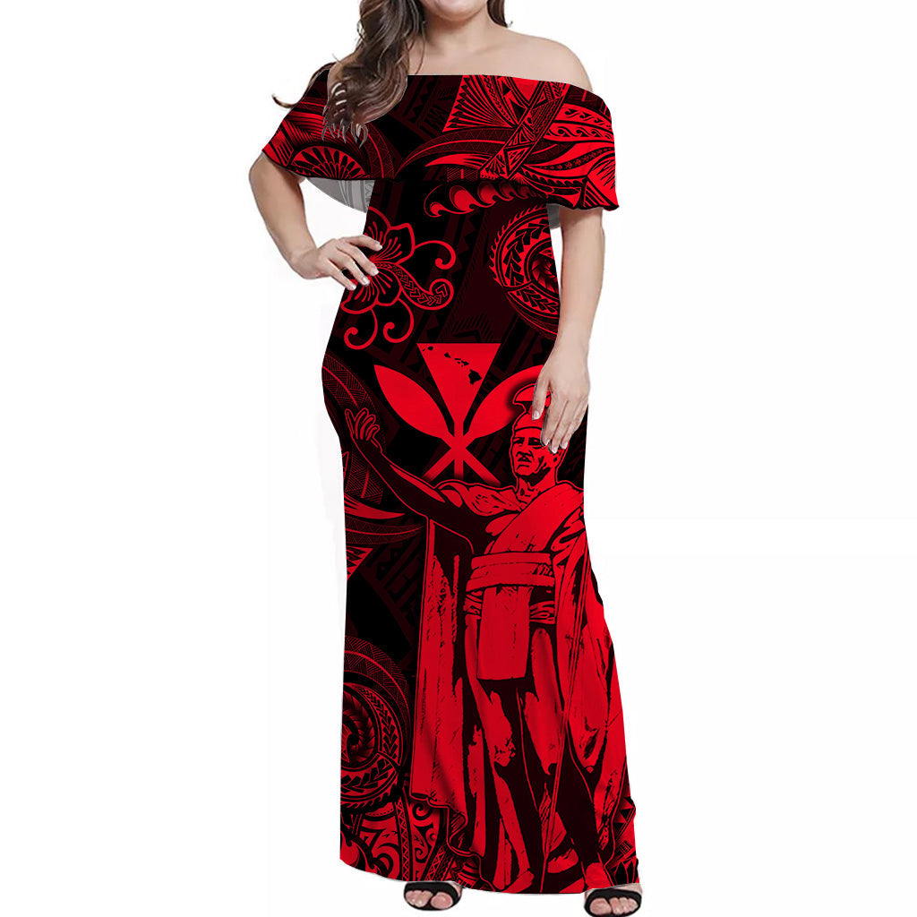 hawaii-king-kamehameha-map-polynesian-off-shoulder-long-dress-kanaka-maoli-unique-style-red