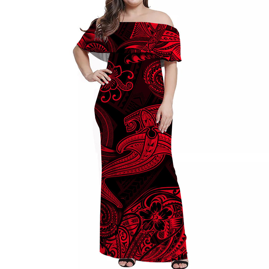 hawaii-hammer-shark-polynesian-off-shoulder-long-dress-unique-style-red