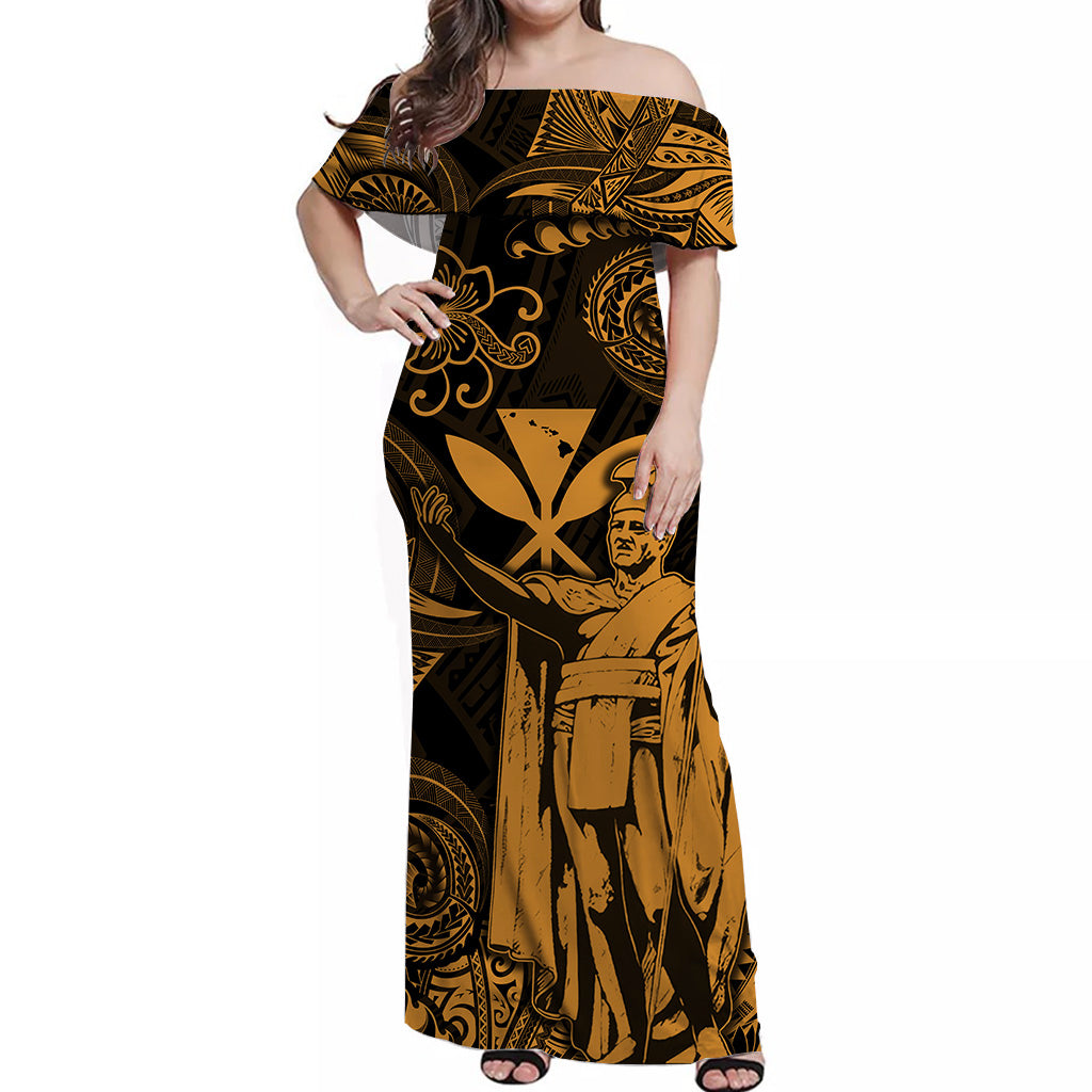 hawaii-king-kamehameha-map-polynesian-off-shoulder-long-dress-kanaka-maoli-unique-style-gold