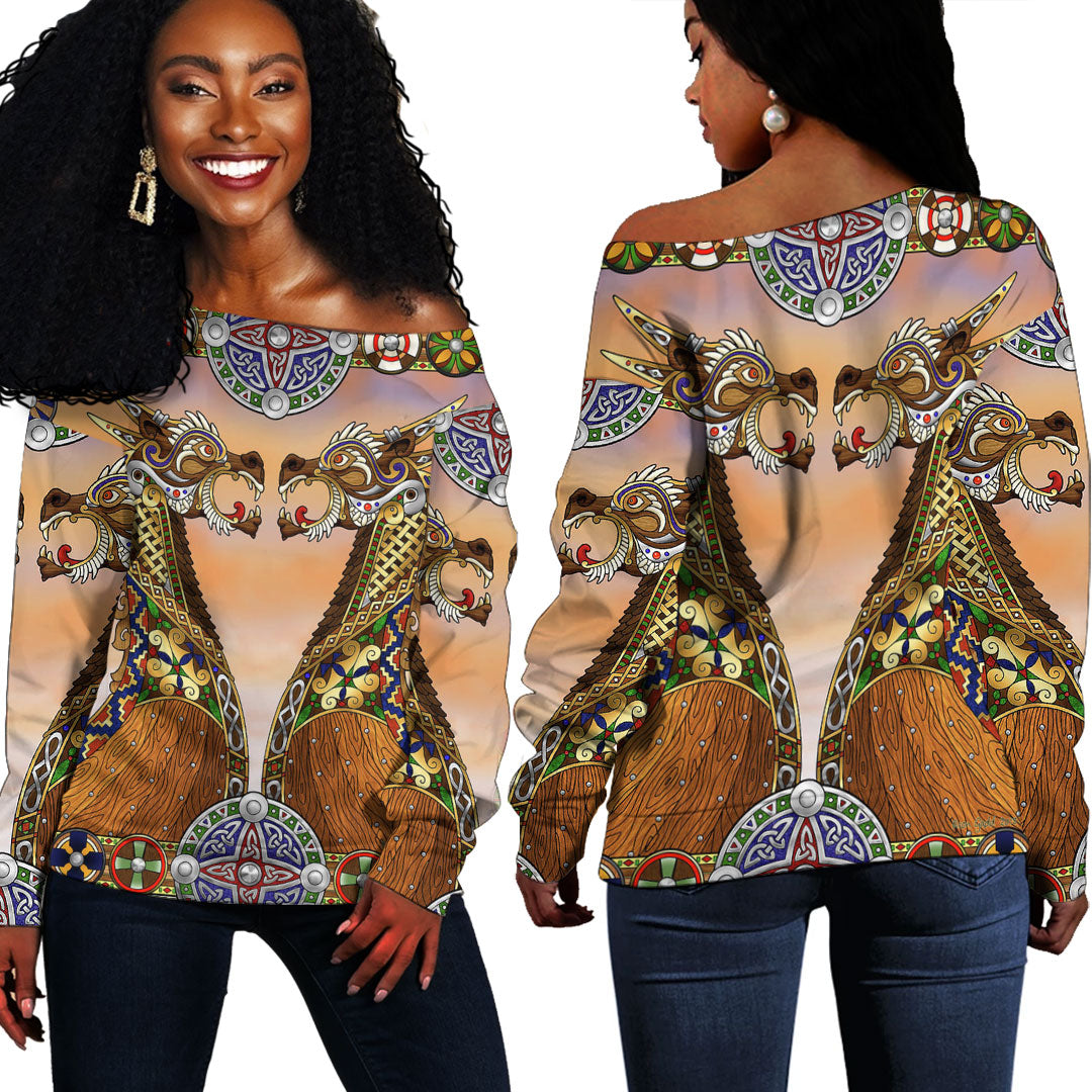 Viking Clothing Drakkar Viking Ship Off Shoulder Sweater RLT12 - Wonder Print Shop