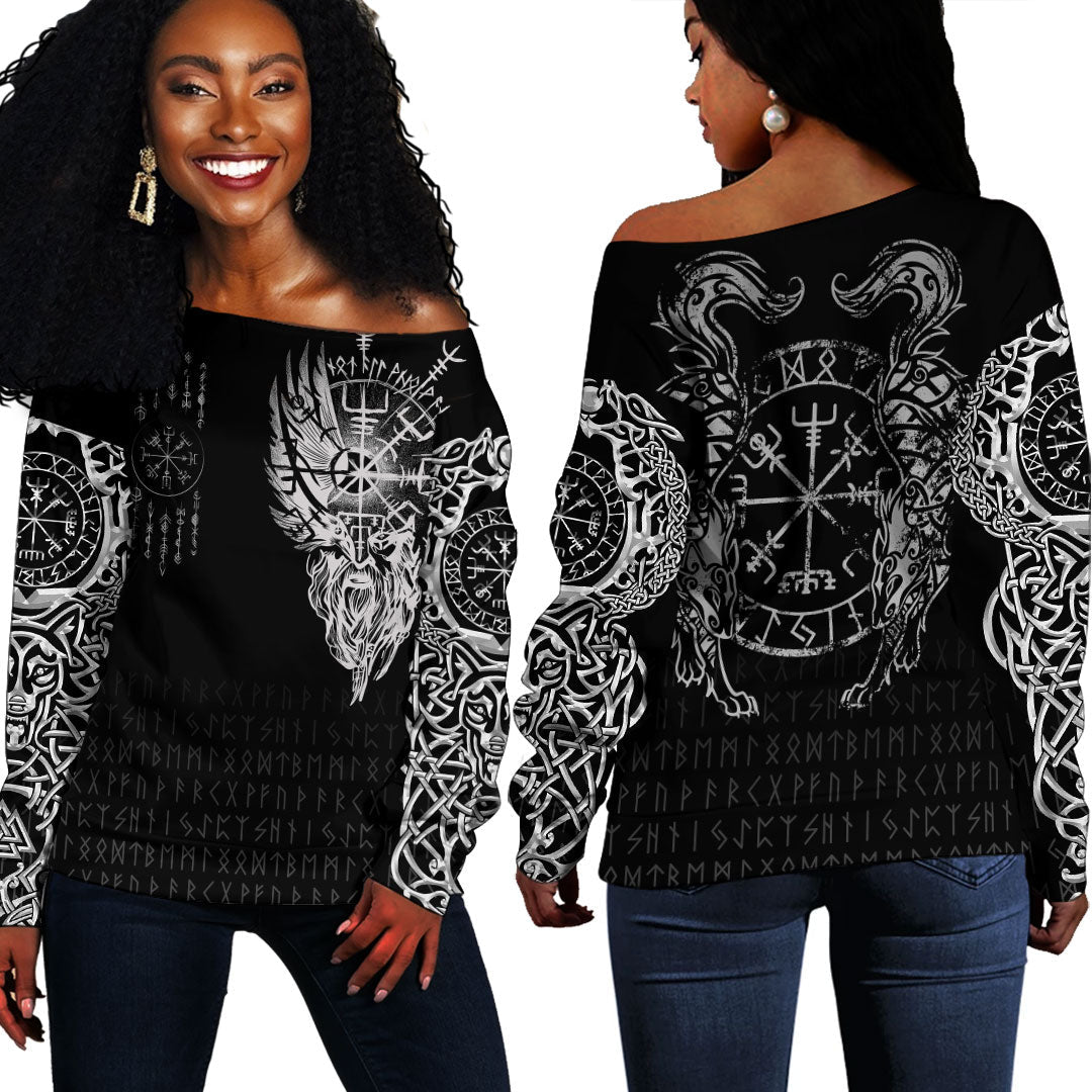 Viking Clothing Viking Compass Vegvisir Tattoo Off Shoulder Sweater RLT12 - Wonder Print Shop