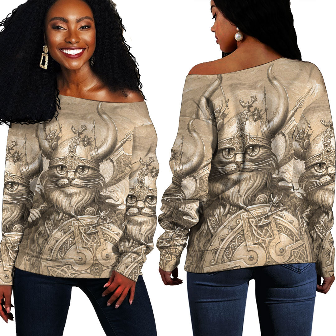 Viking Clothing Vikings Cat Off Shoulder Sweater RLT12 - Wonder Print Shop