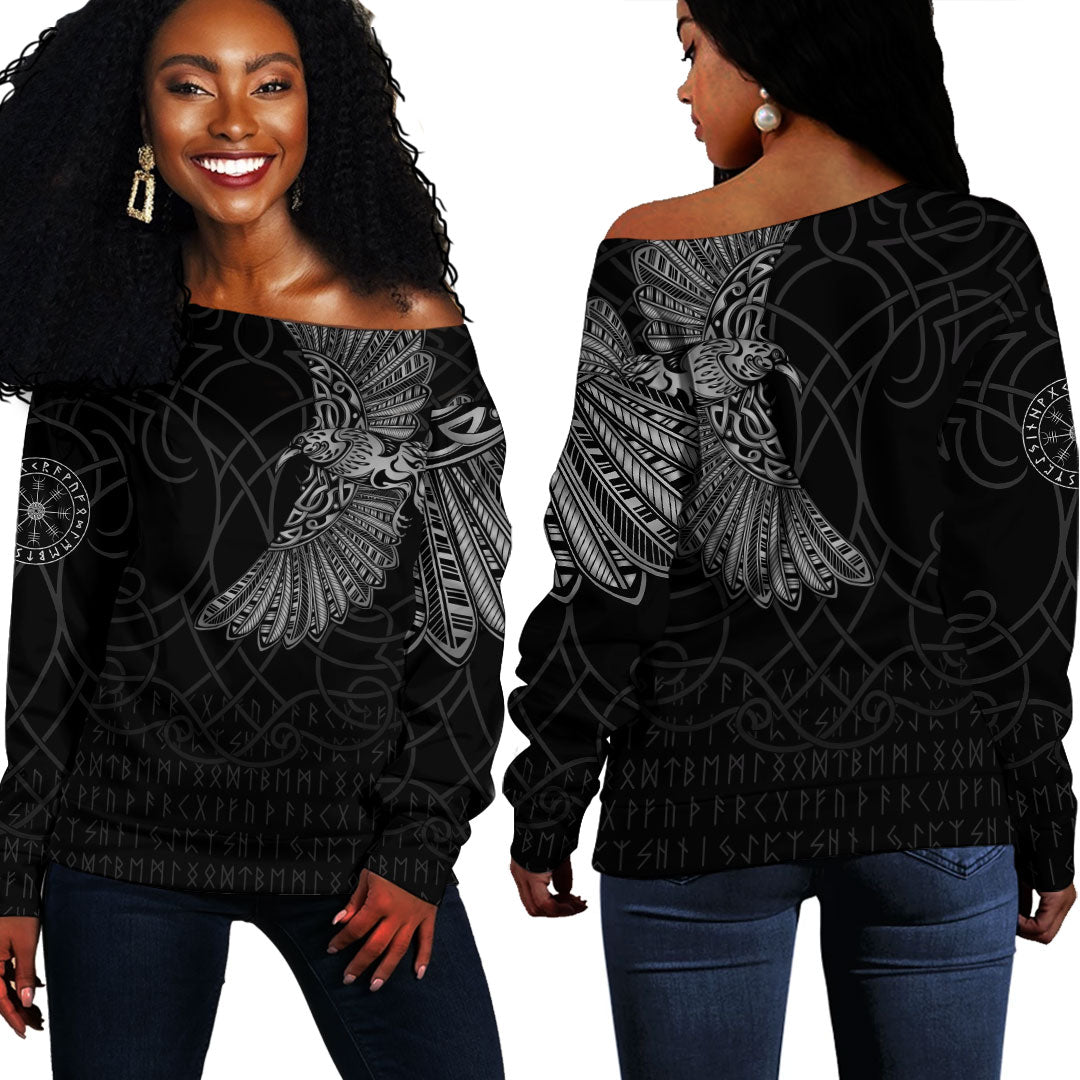 Viking Clothing Viking Odins Raven Tattoo Off Shoulder Sweater RLT12 - Wonder Print Shop