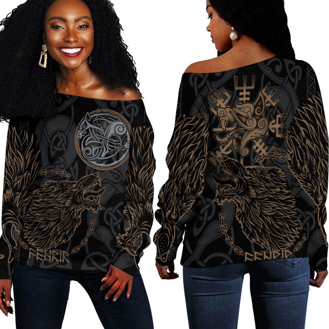 Viking Clothing Viking Fenrir Norse Wolf Off Shoulder Sweater RLT12 - Wonder Print Shop