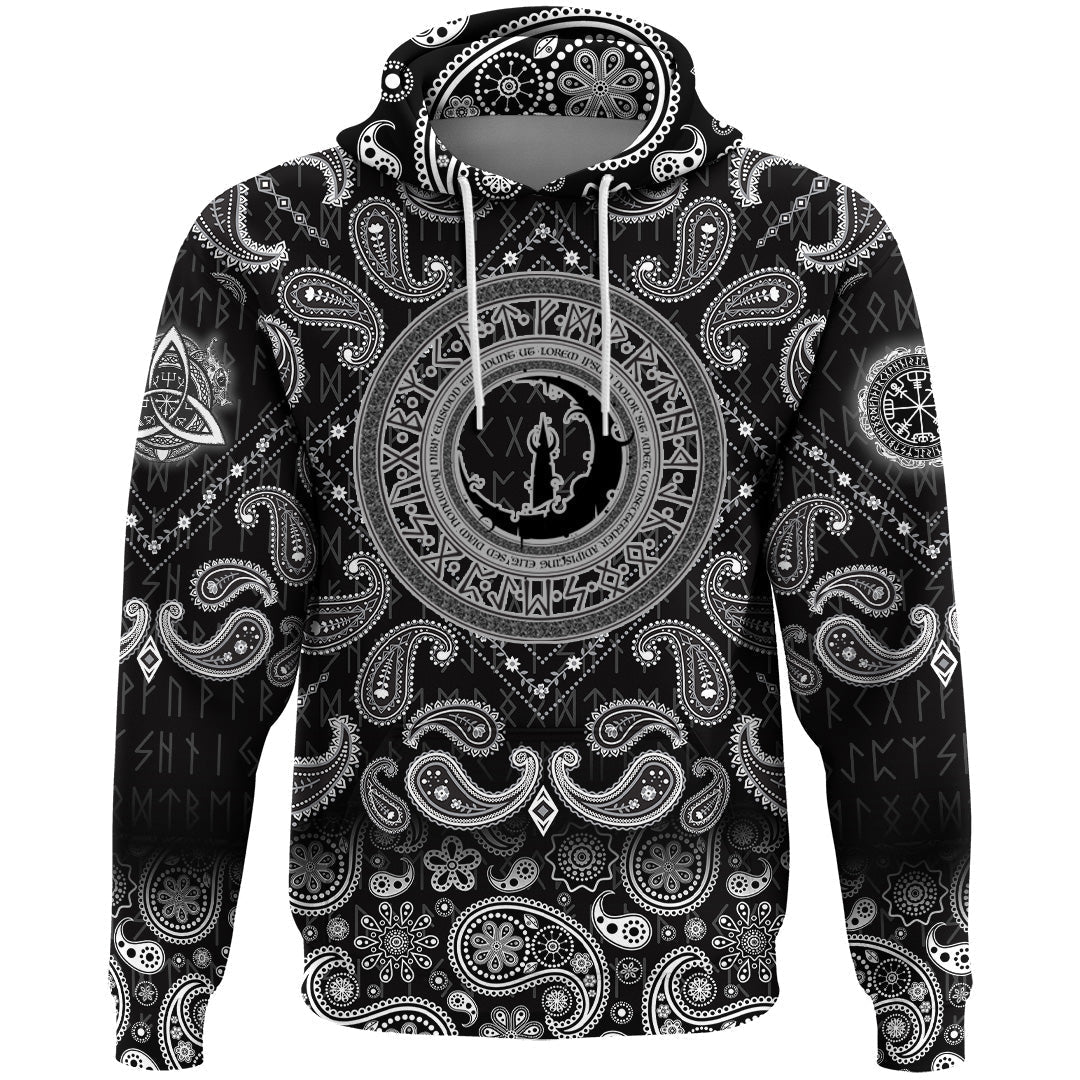 Viking Hoodie Old Scandinavian Runic Grunge Letters with Bandana Paisley Style RLT12 - Wonder Print Shop