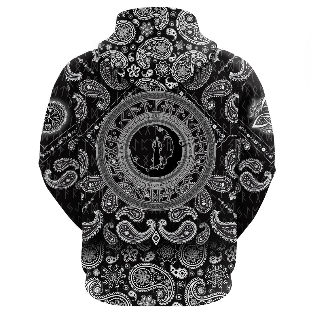 Viking Hoodie Old Scandinavian Runic Grunge Letters with Bandana Paisley Style RLT12 - Wonder Print Shop