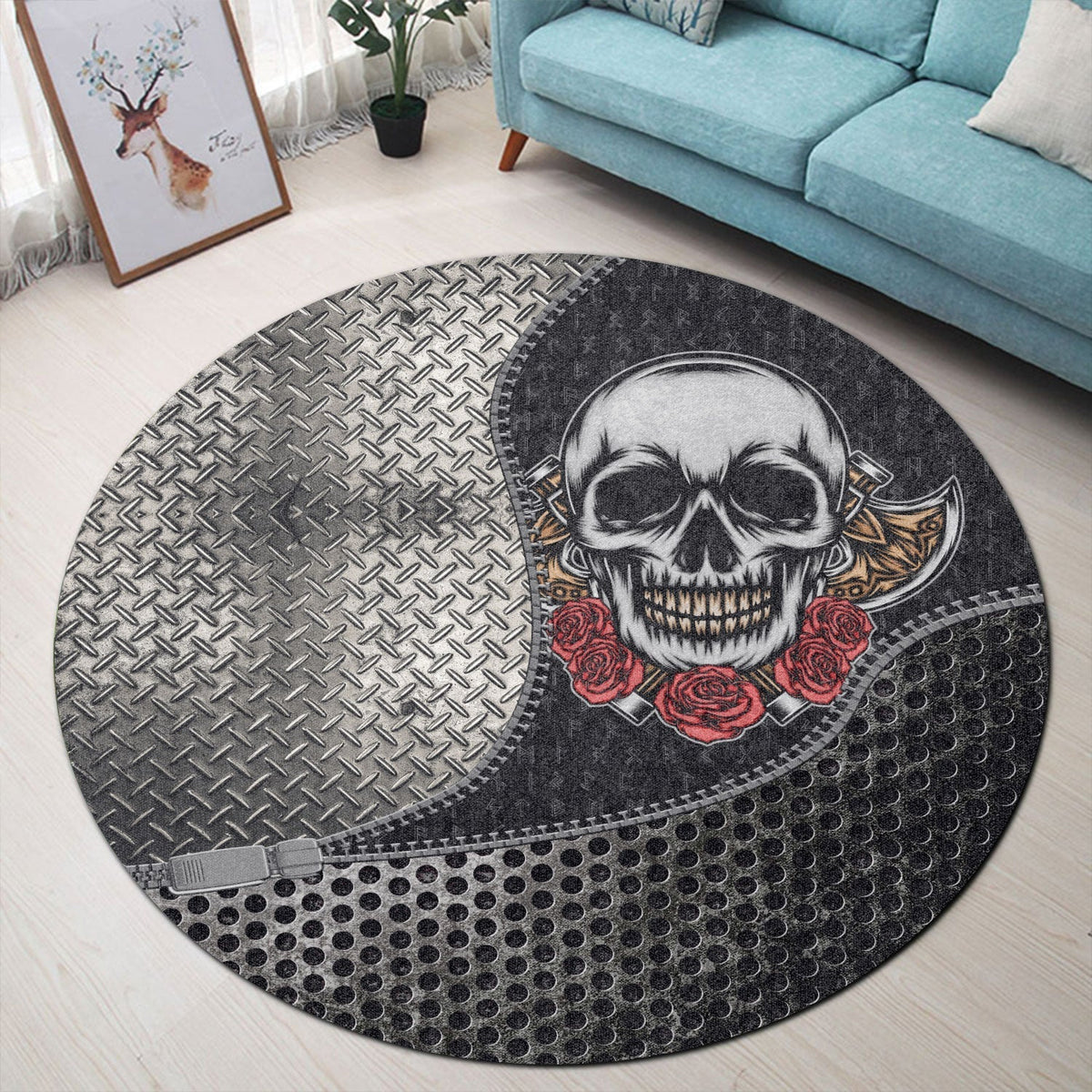 viking-carpet-old-skeleton-head-with-axe-premium-round-carpet