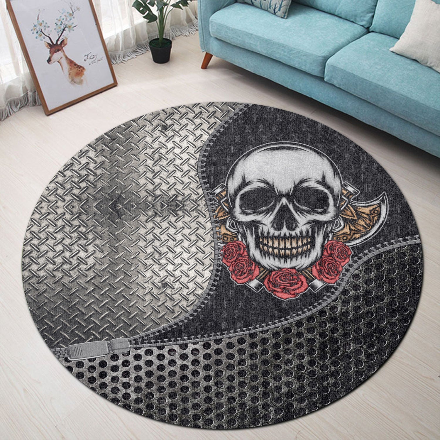viking-carpet-old-skeleton-head-with-axe-premium-round-carpet
