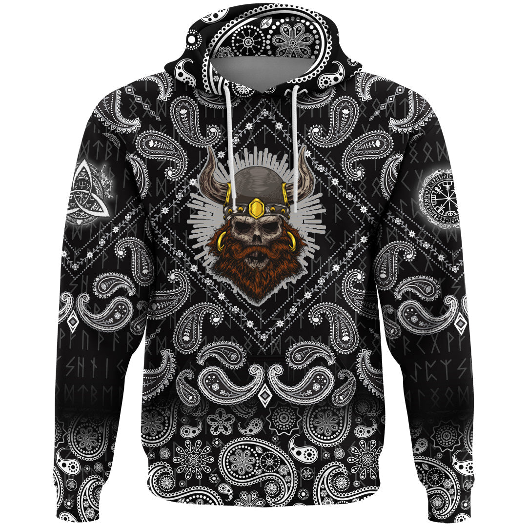 Viking Hoodie Old Skull Face Isolated with Bandana Paisley Style RLT12 - Wonder Print Shop