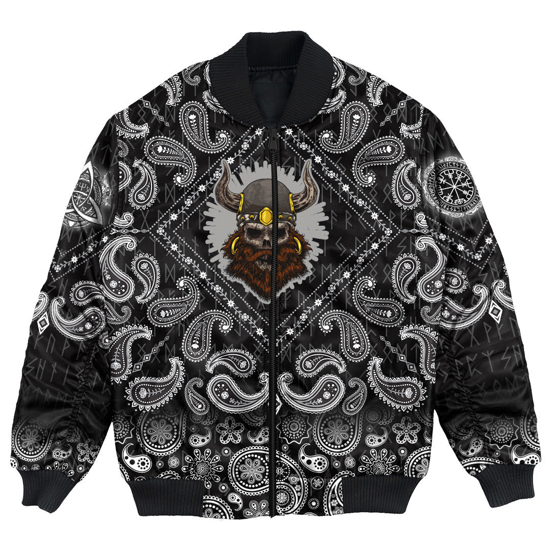 Viking Bomber Jacket Old Skull Face Isolated with Bandana Paisley Style RLT12 - Wonder Print Shop