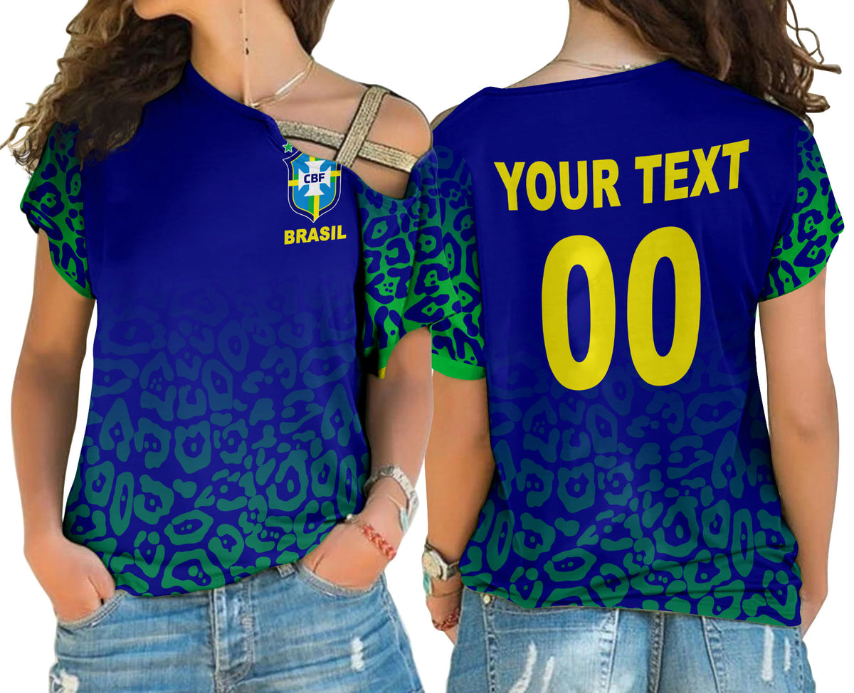 (Custom Personalised And Number) Brazil Cross Shoulder Shirt World Cup 2022